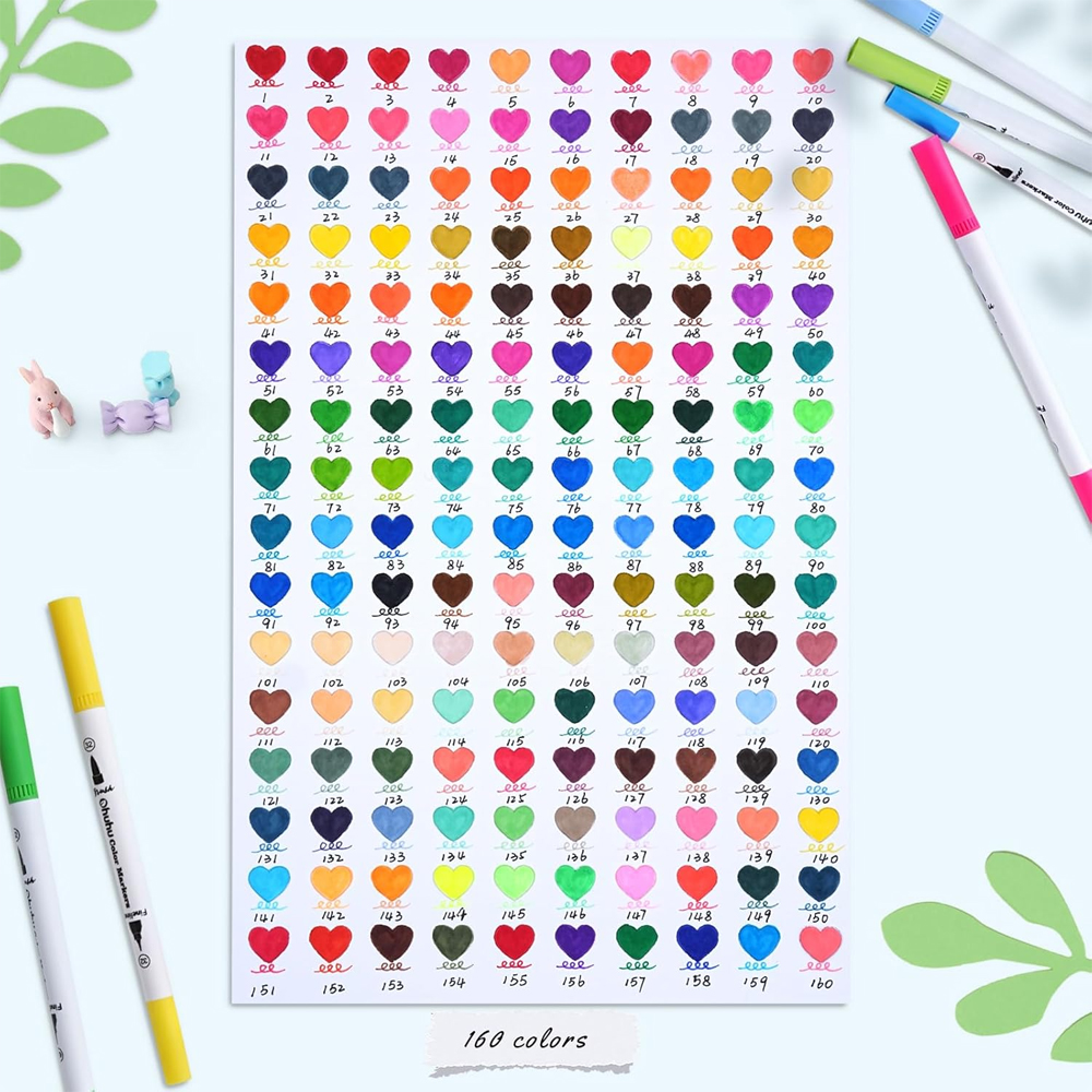 Caneta Marcadores Ohuhu 160Cores Pincel e Fina Base Água