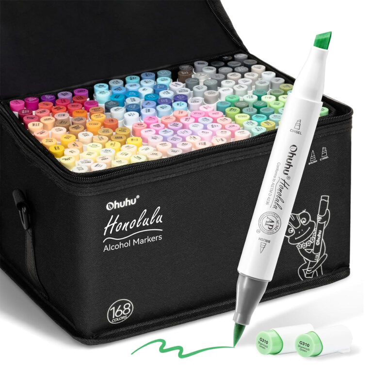 Ohuhu 168 Marcadores Álcool Ponta Dupla Pincel Chanfrado