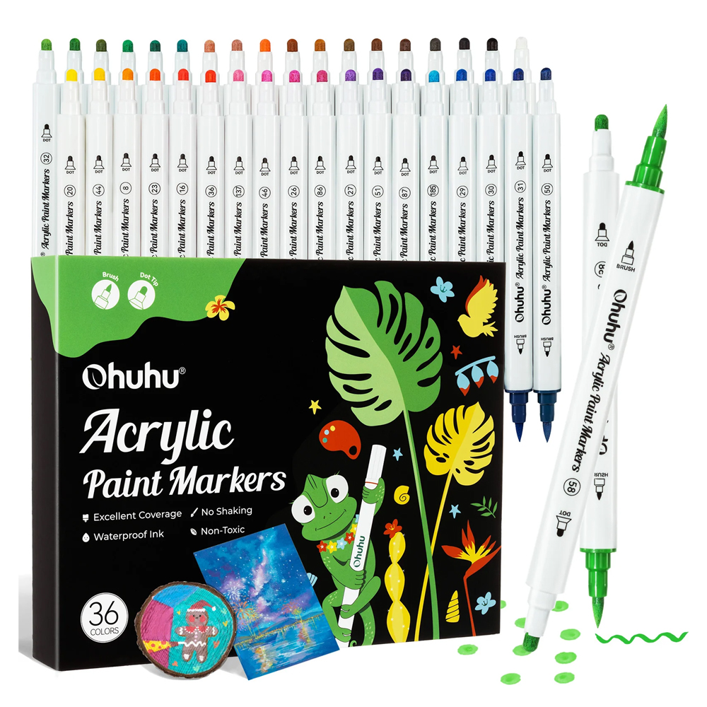Ohuhu Marcadores Acrílicos 36 Cores Ponta Dupla Pintura