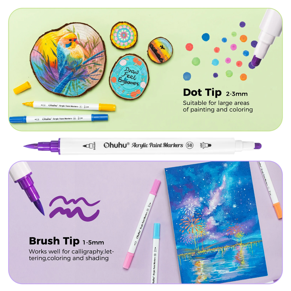 Ohuhu Marcadores Acrílicos 36 Cores Ponta Dupla Pintura