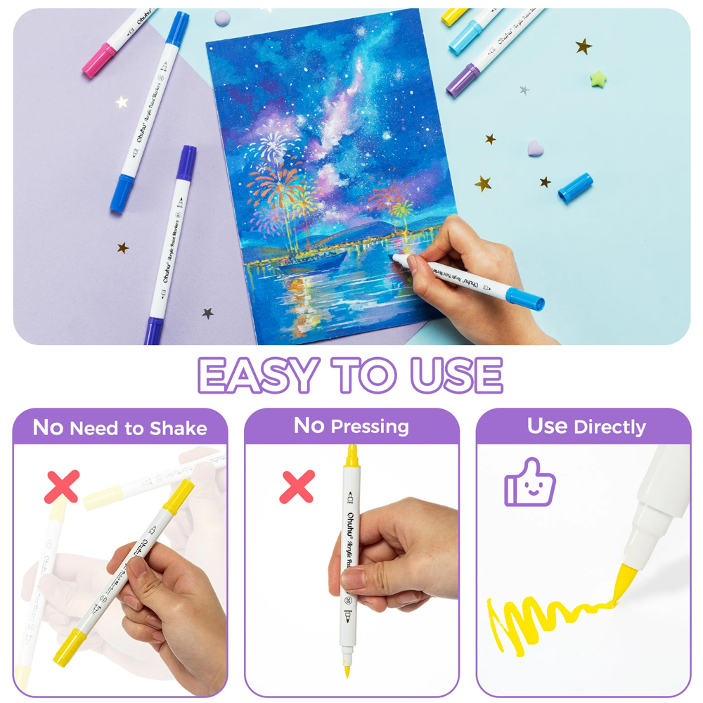 Ohuhu Marcadores Acrílicos 36 Cores Ponta Dupla Pintura