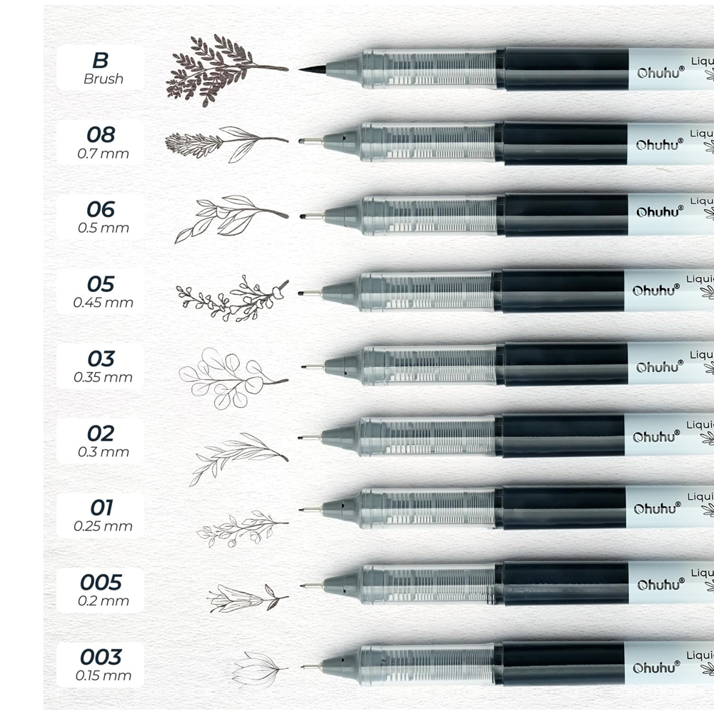 Canetas Desenho Ohuhu Kohala 9 peças Ponta fina líquida