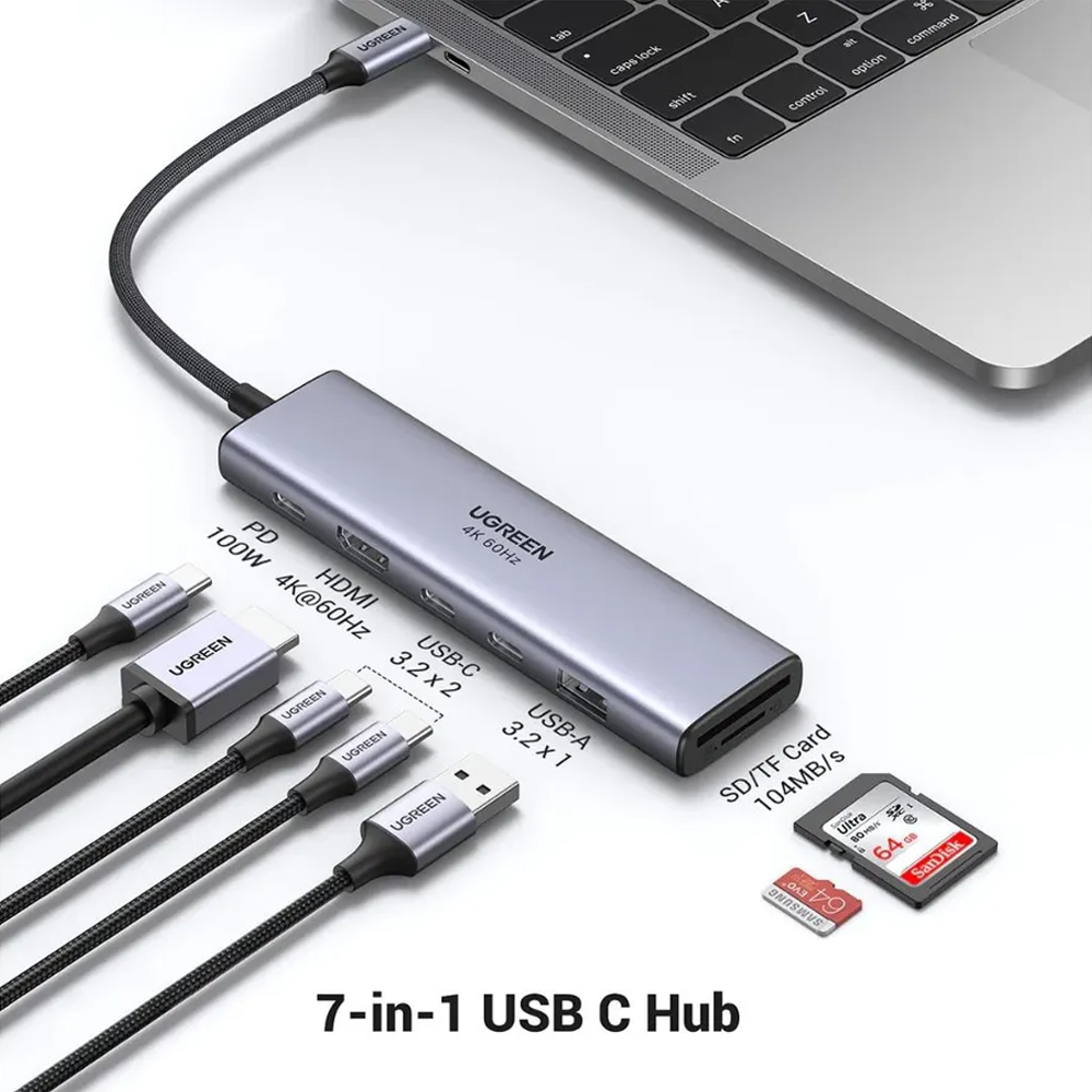 Hub Usb C 7in1 Ugreen 4k Hdmi 100W Pd Adaptador Portátil