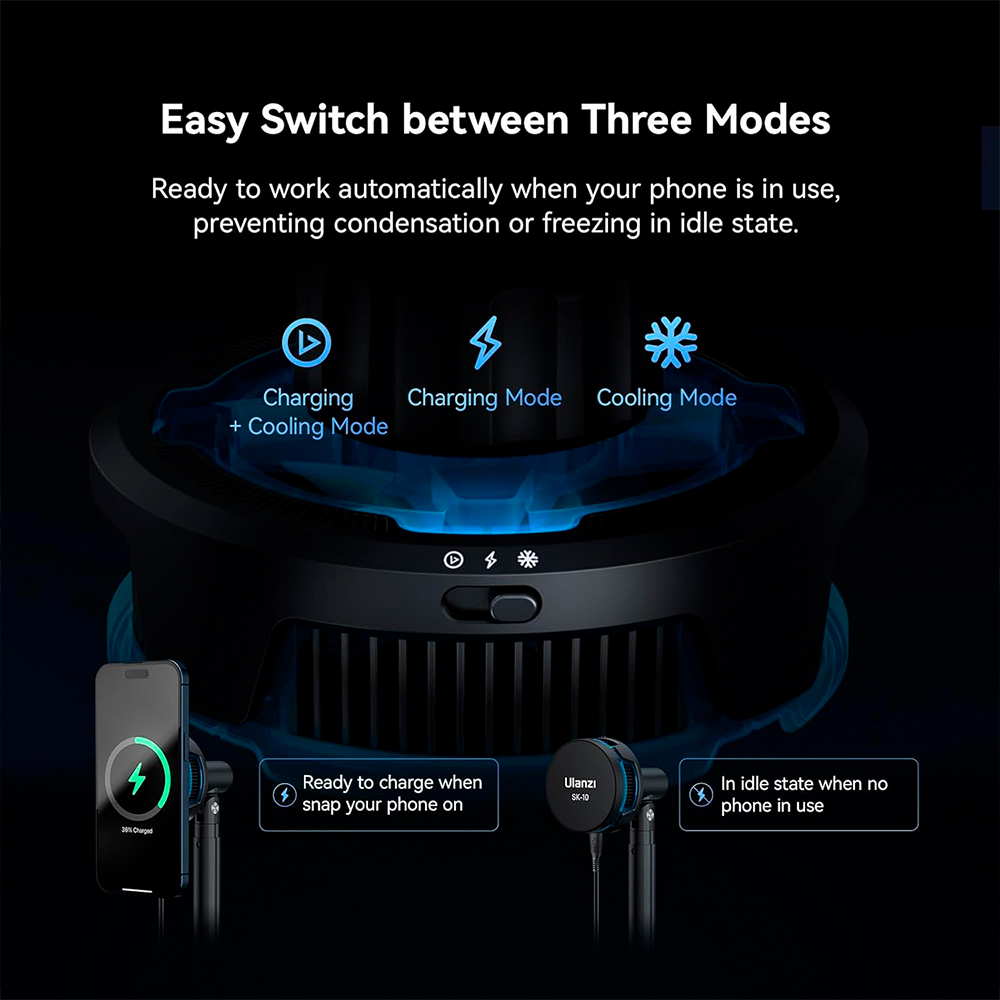 Suporte Ulanzi SK10 3 em 1 Cooler Carregador Sem Fio 15W