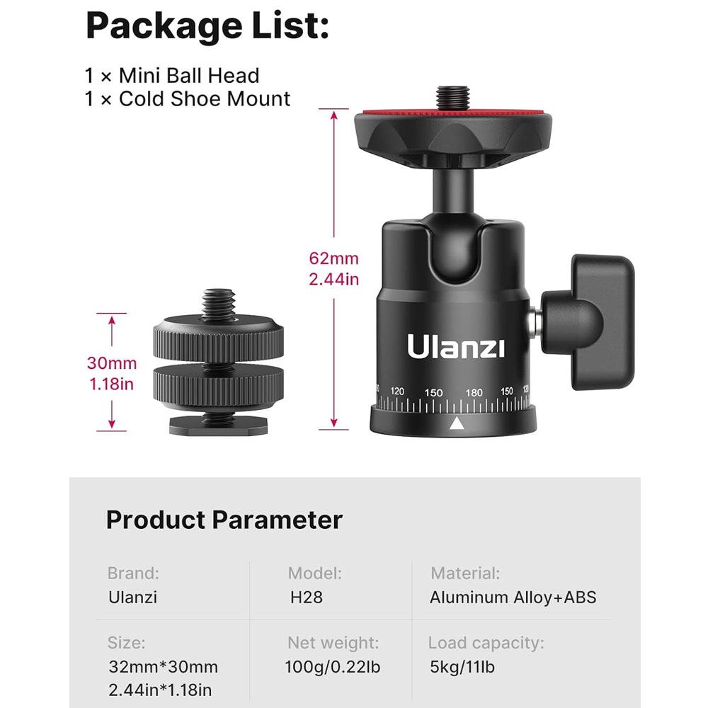 Ulanzi Cabeça Tripé Panorâmica + Adaptador Sapata Dupla