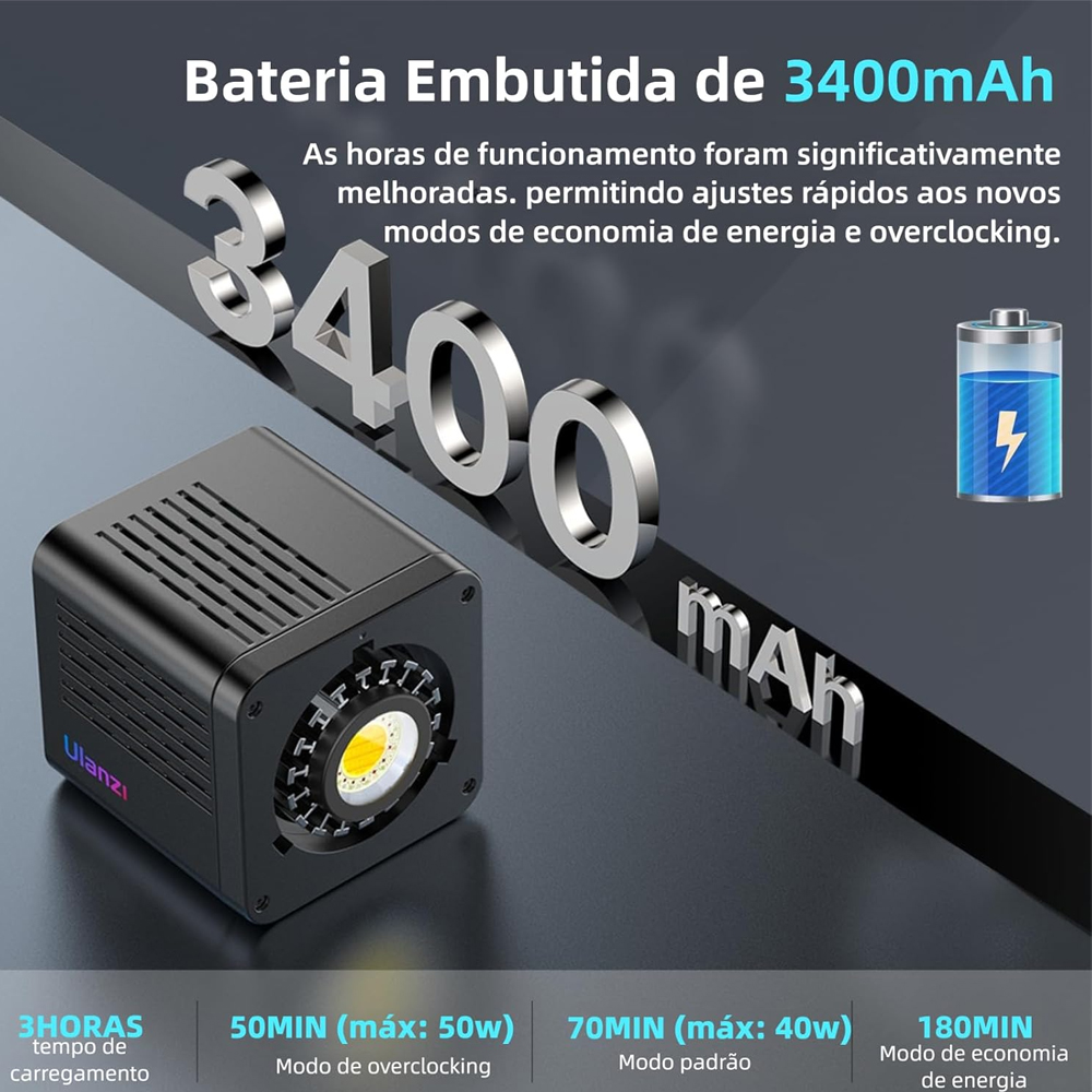 Luz Vídeo Ulanzi 40W Pro RGB Portátil Led Adaptador DC
