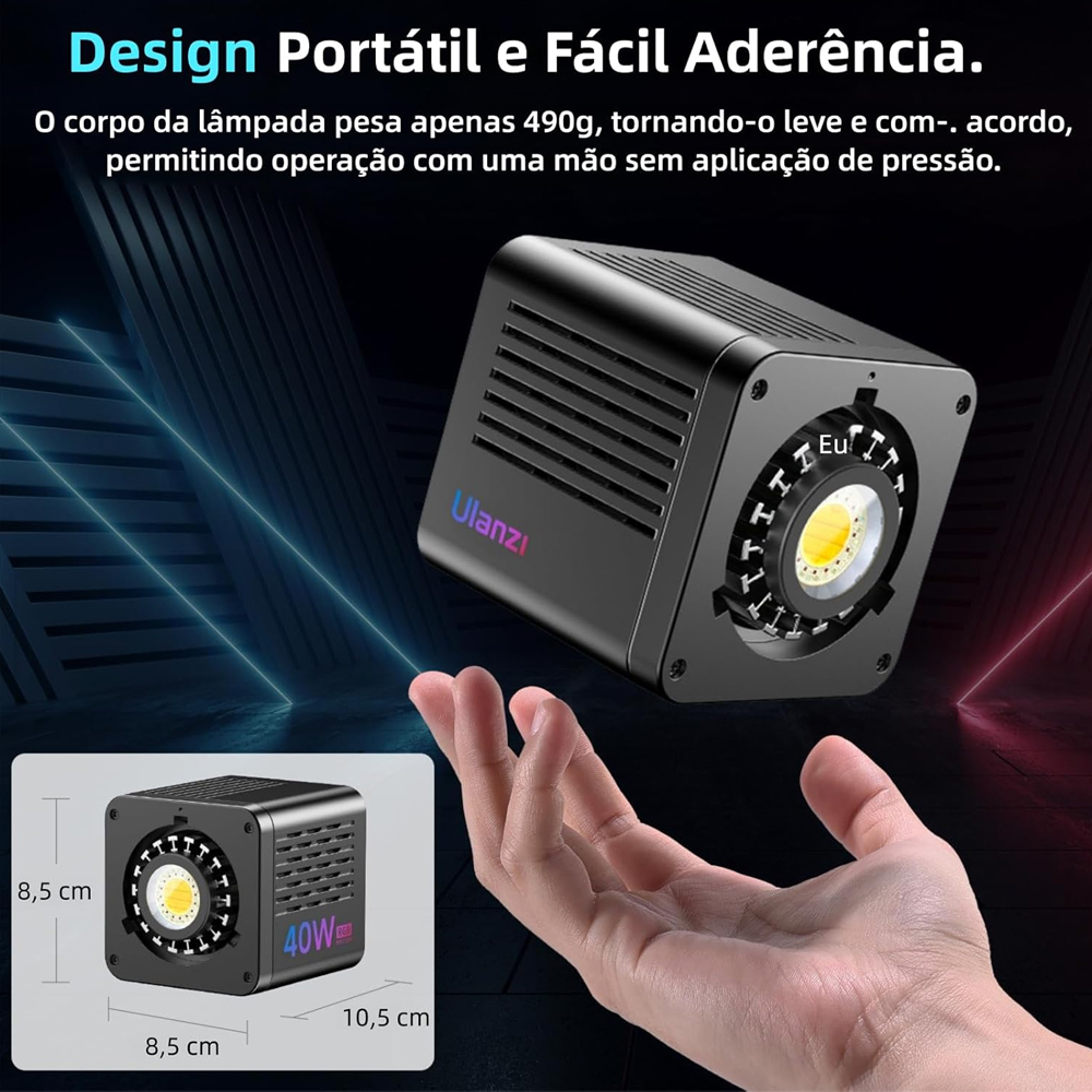 Luz Vídeo Ulanzi 40W Pro RGB Portátil Led Adaptador DC