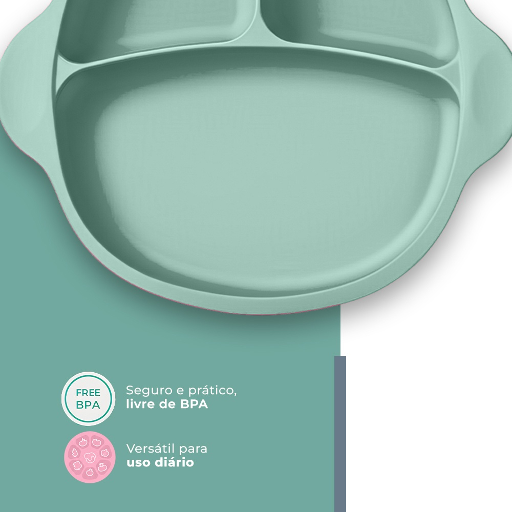 Prato Silicone 3 Divisórias Life Verde Ideal para Bebês