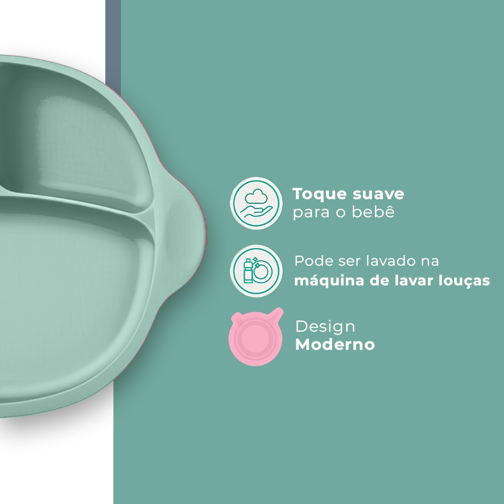Prato Silicone 3 Divisórias Life Verde Ideal para Bebês