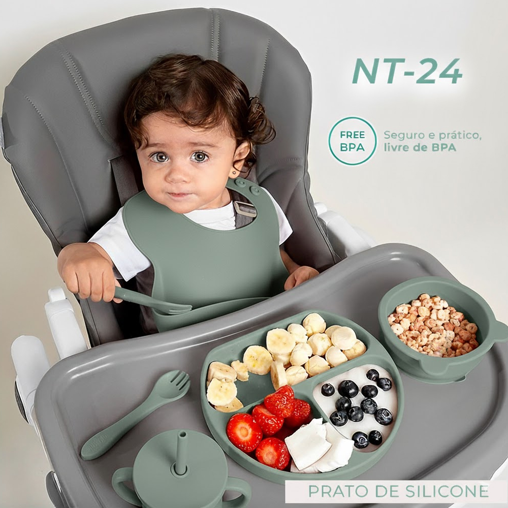 Prato Silicone 3 Divisórias Life Verde Ideal para Bebês