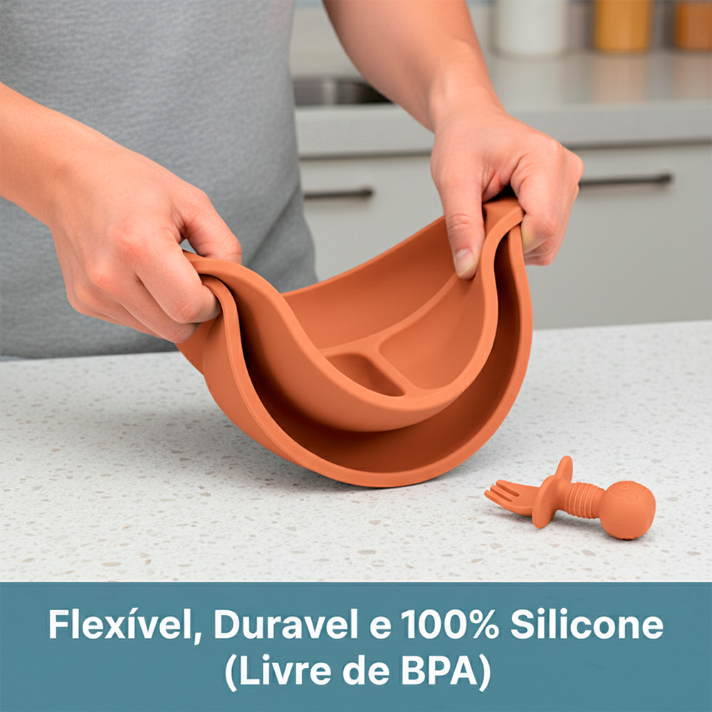 Kit Alimentação para Bebê Life CR-001 Silicone Laranja