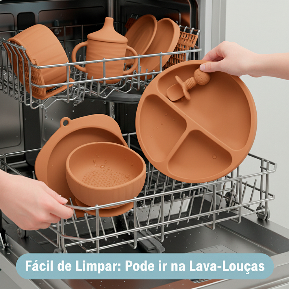 Kit Alimentação para Bebê Life CR-001 Silicone Laranja