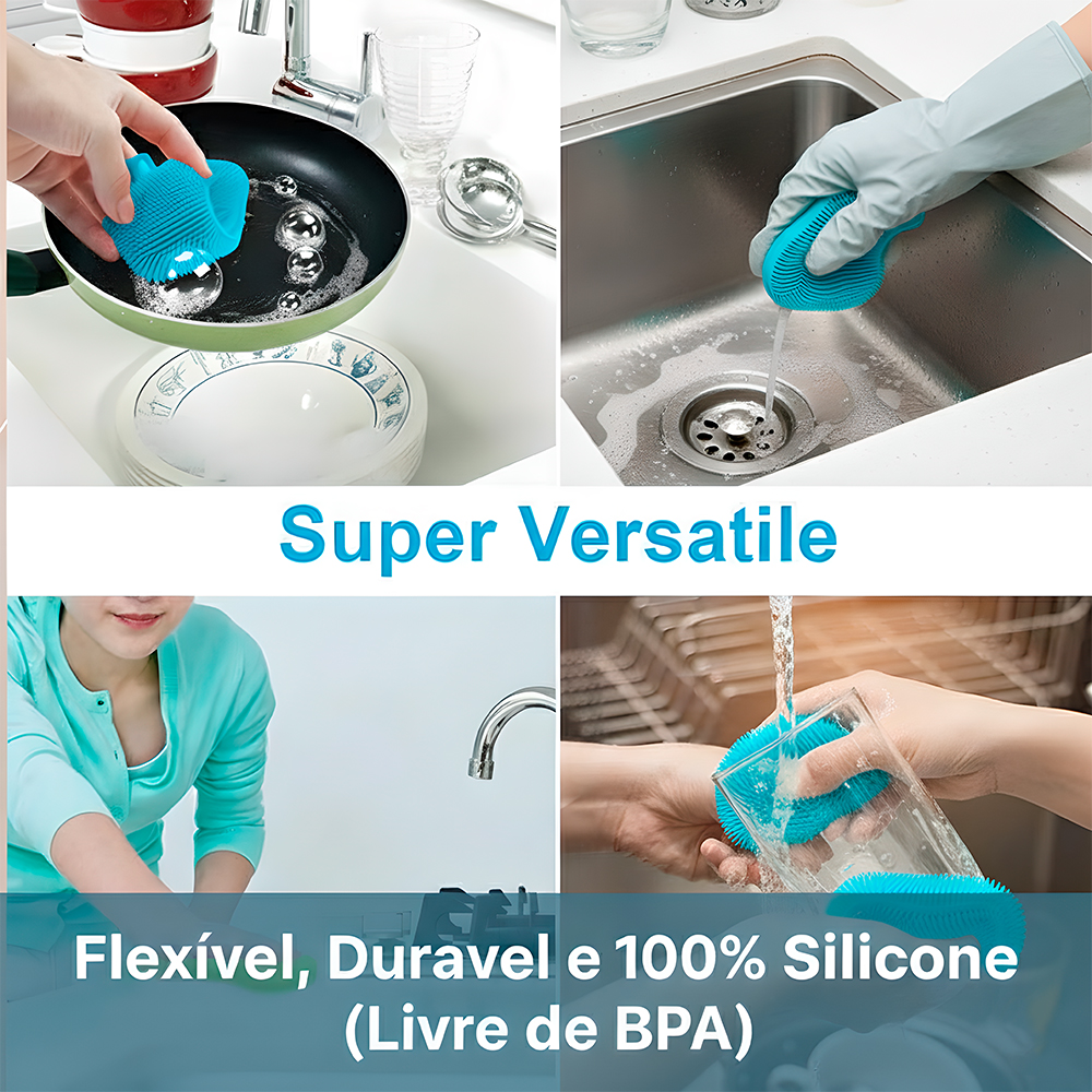 Esponja Silicone Life CT-202 Para Louça e Cozinha Azul
