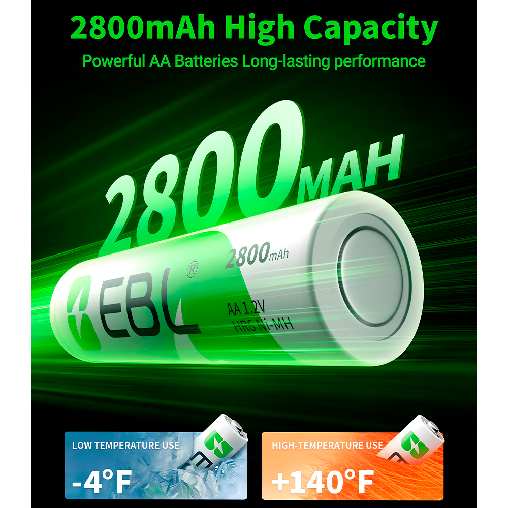 Pilhas AA Recarregáveis EBL 2800mAh 1.2V Ni-MH Kit C/4un