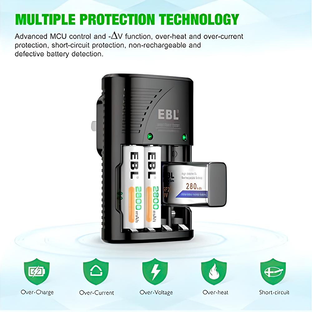 Carregador Inteligente EBL para Pilhas Bateria AA AAA 9V