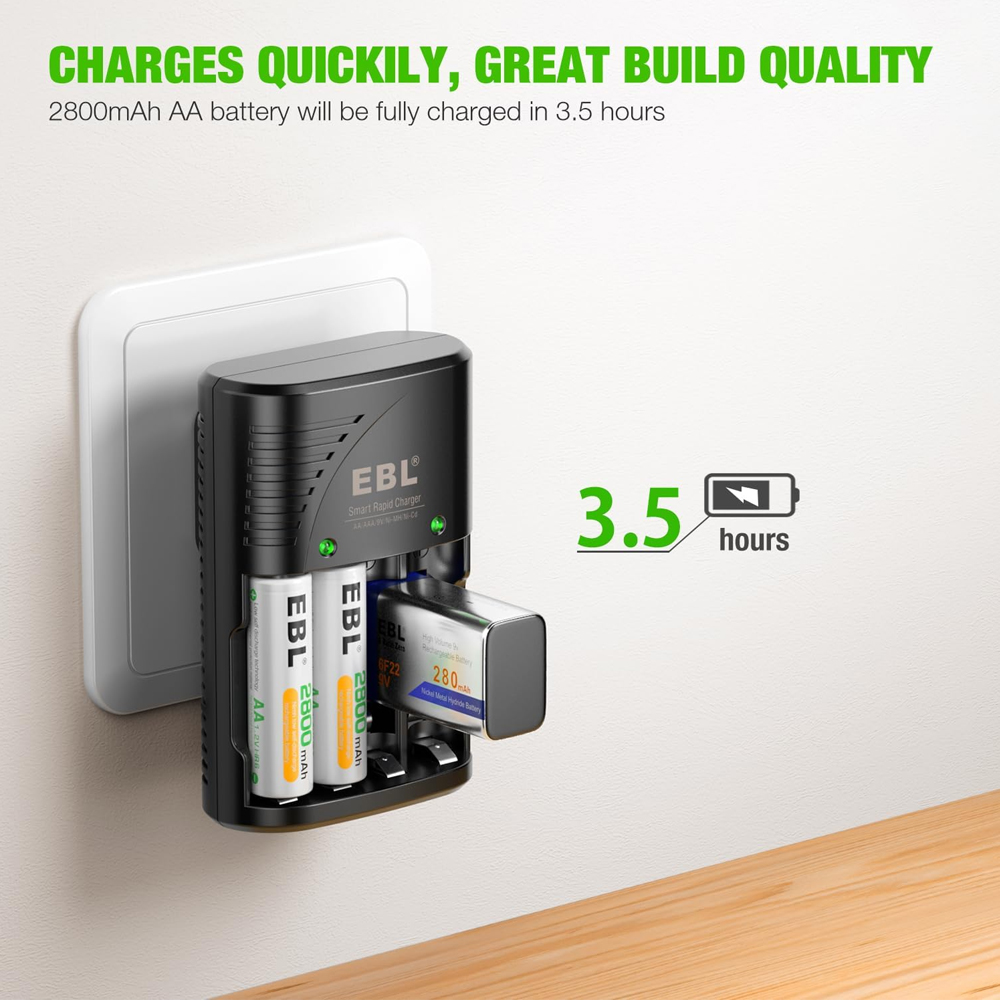 Carregador Inteligente EBL para Pilhas Bateria AA AAA 9V