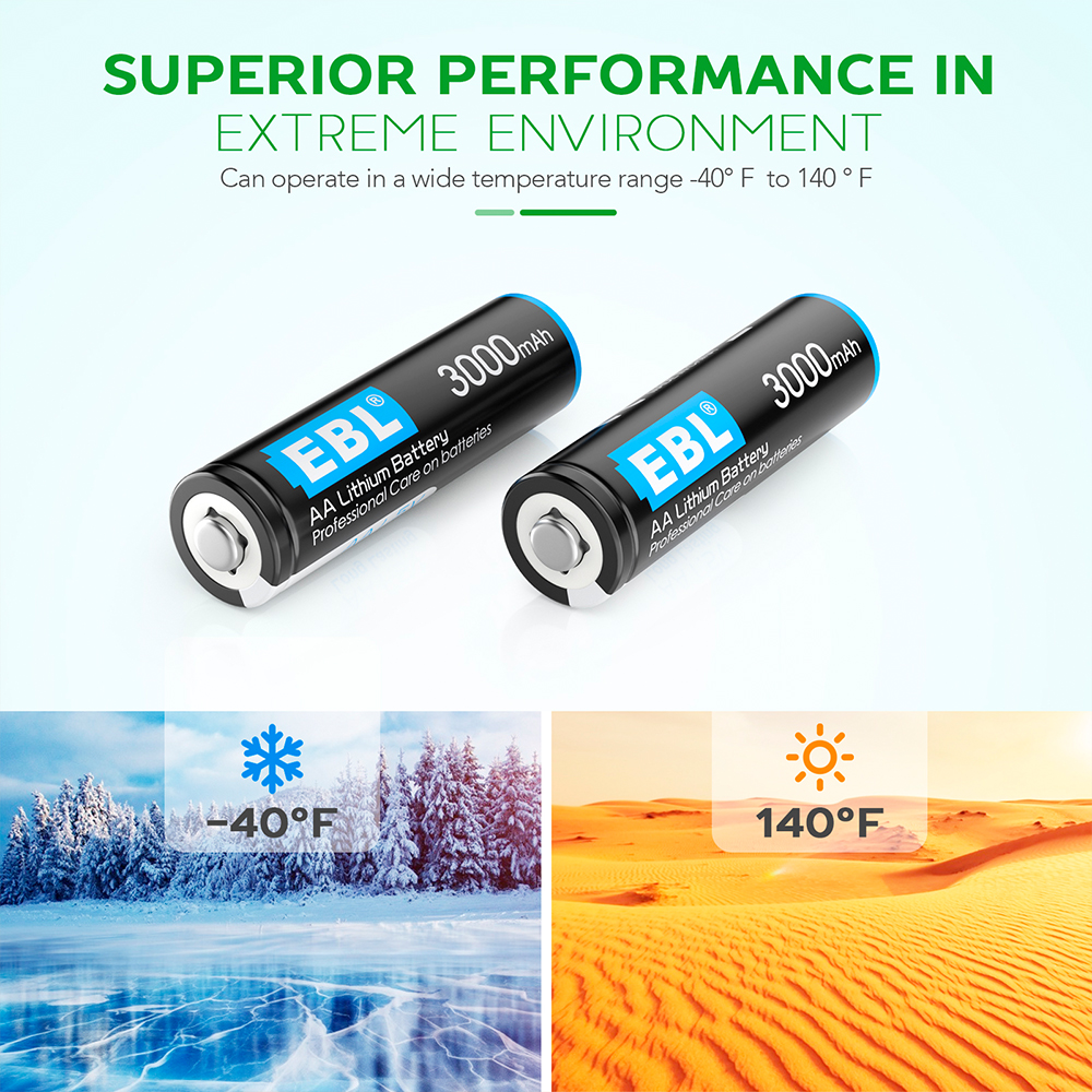 Pilhas AA Lítio 3000mAh 1.5V EBL Não Recarregável 4unids