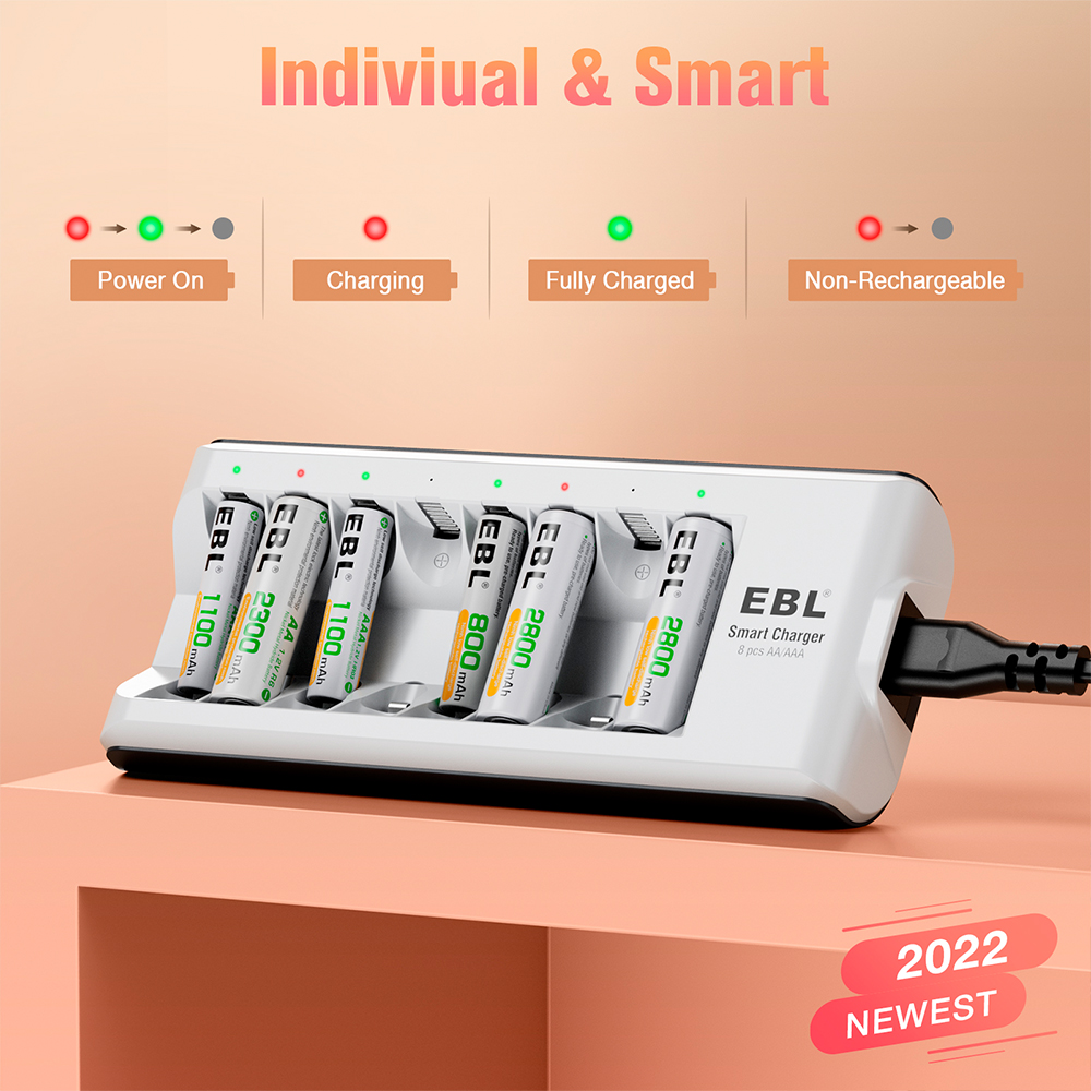 Carregador Pilhas EBL 8 Slots AA AAA Carga Rápida