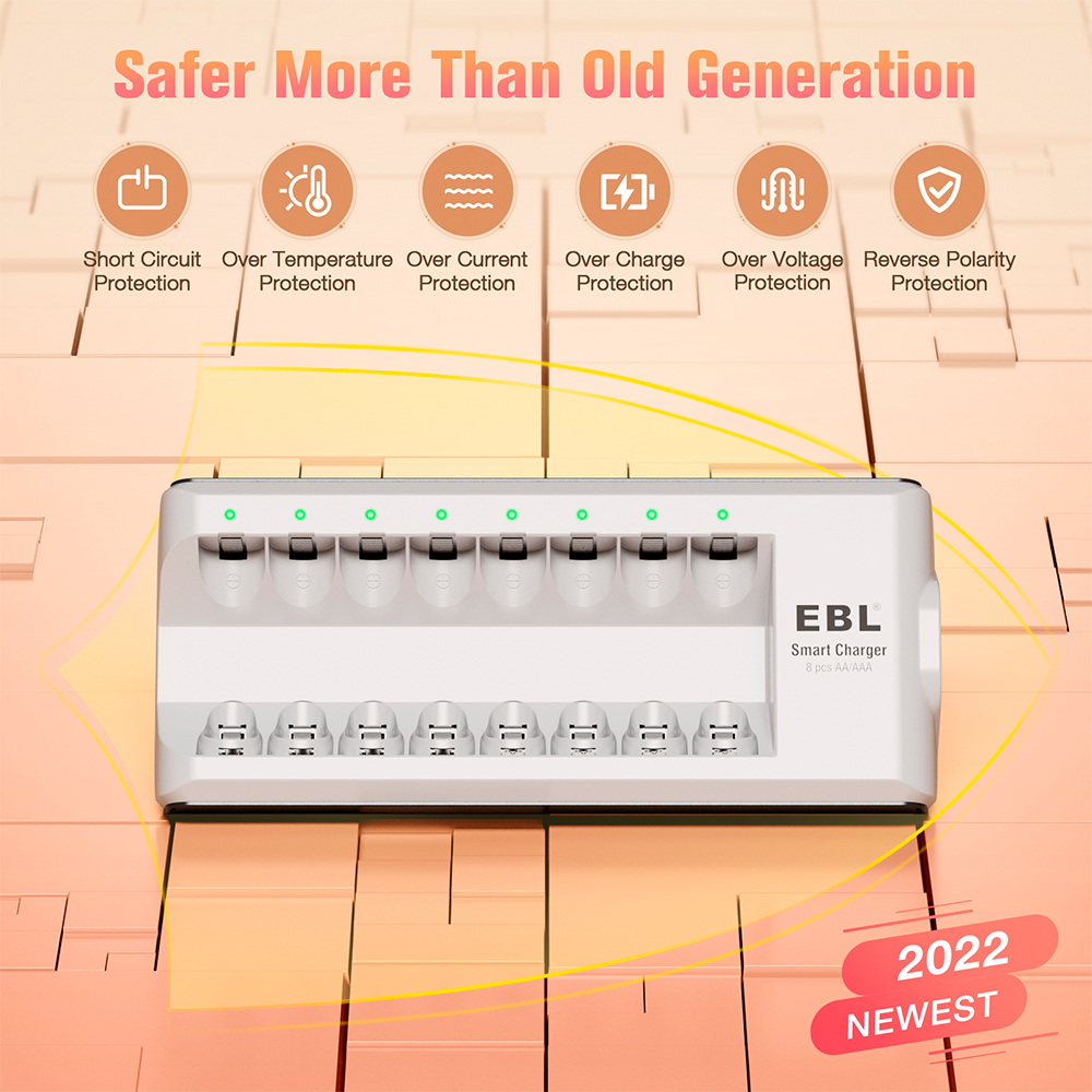 Carregador Pilhas EBL 8 Slots AA AAA Carga Rápida