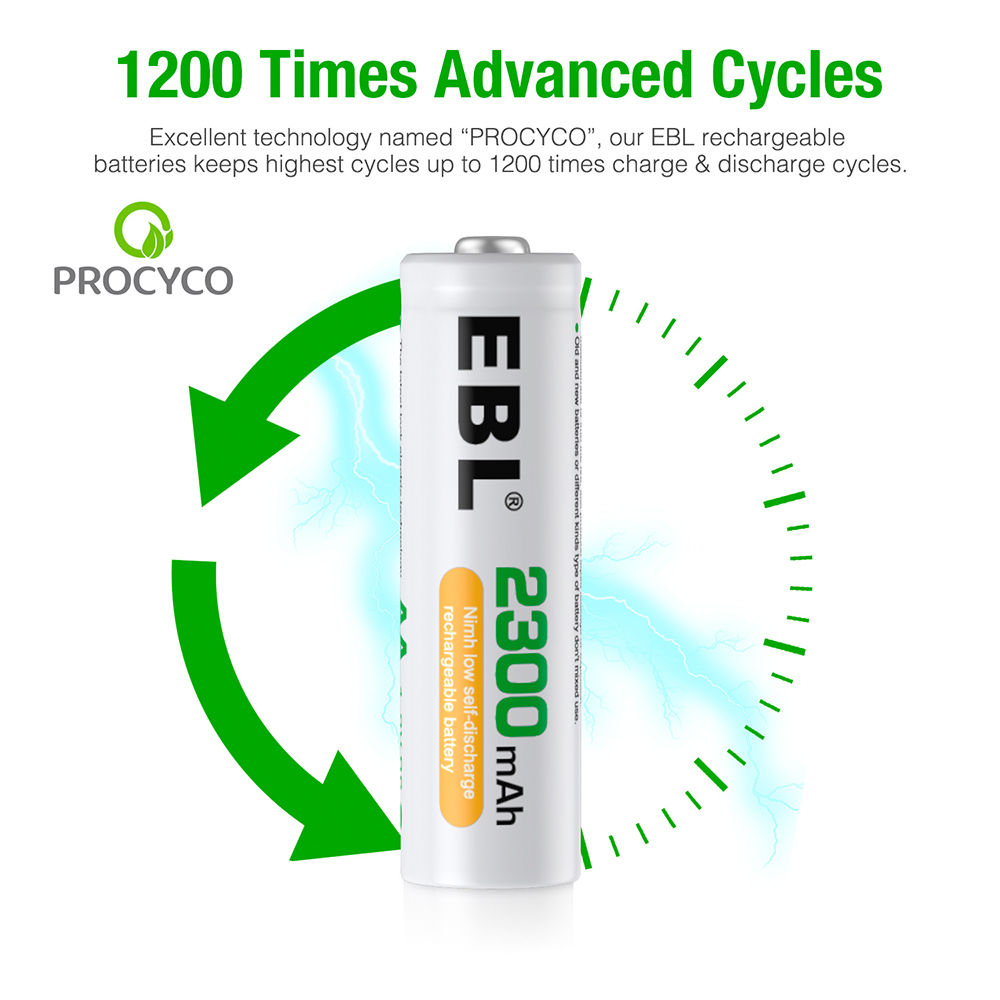 Pilhas Recarregáveis EBL AA 2300mAh Ni-MH 4 Unidades