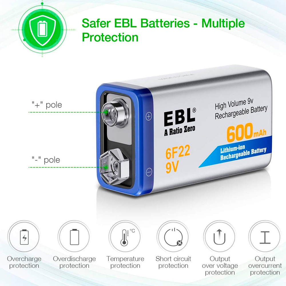 Carregador EBL USB Bateria 9V Ni-MH Li-ion Duplo LN-6415