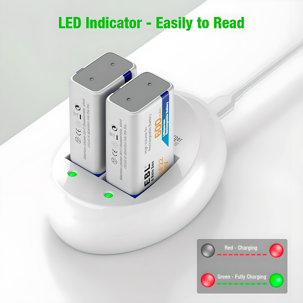 Carregador EBL USB Bateria 9V Ni-MH Li-ion Duplo LN-6415