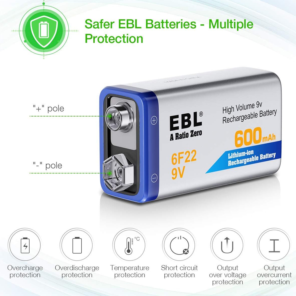 Carregador Bateria 9V EBL Li-ion 4 Slots LN-6414 Rápido