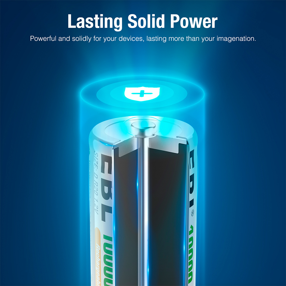 Bateria EBL D 10000mAh Ni-MH Kit 2Baterias Recarregáveis