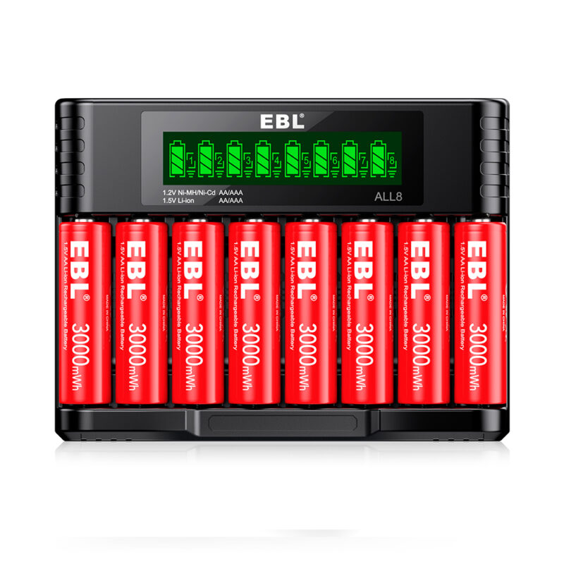 Carregador Pilhas Smart EBL 1.2V 1.5V 8Slot AA AAA NiMH