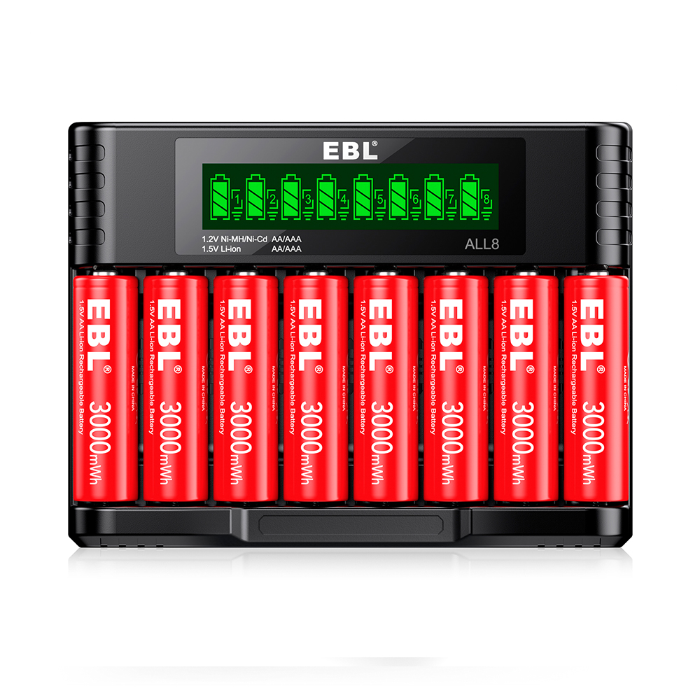 Carregador Pilhas Smart EBL 1.2V 1.5V 8Slot AA AAA NiMH