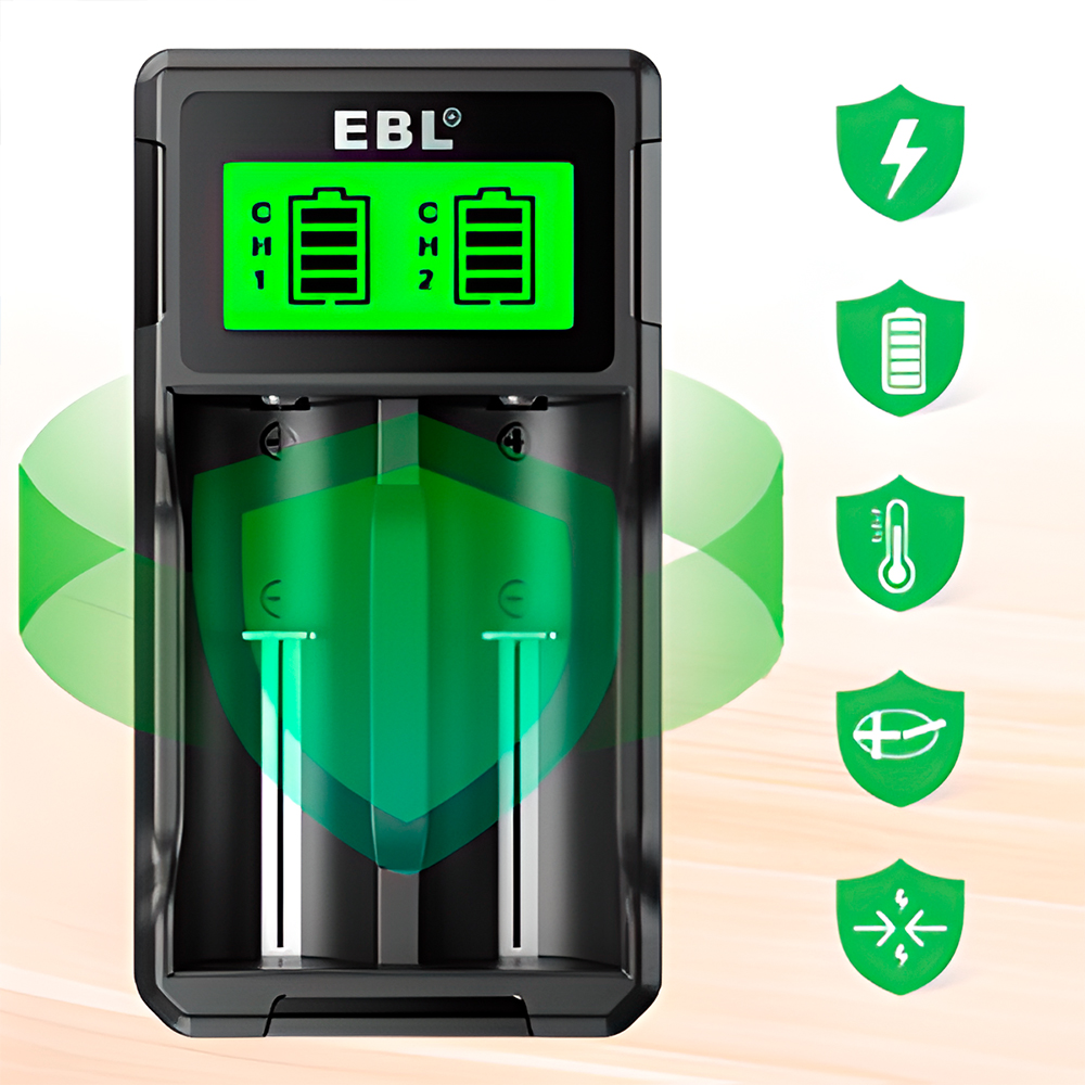 Carregador EBL Pilha/Bateria C AA AAA Li-ion Ni-MH Preto