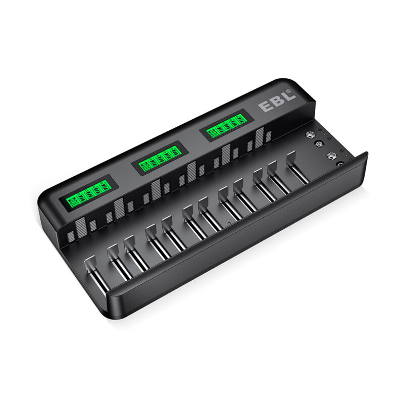 Carregador Pilhas/Bateria EBL pra 12 Pilhas AA AAA Preto