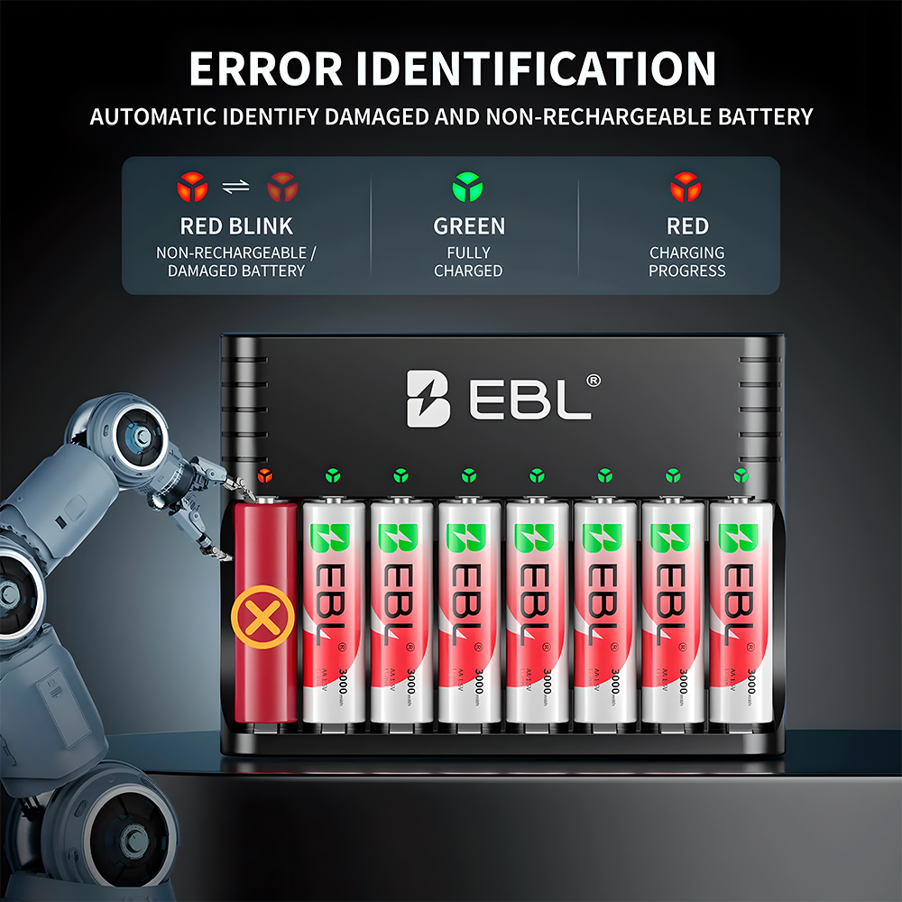 Carregador de Pilhas AA EBL 1.5V Li-Ion 1.2V Ni-MH/Ni-CD