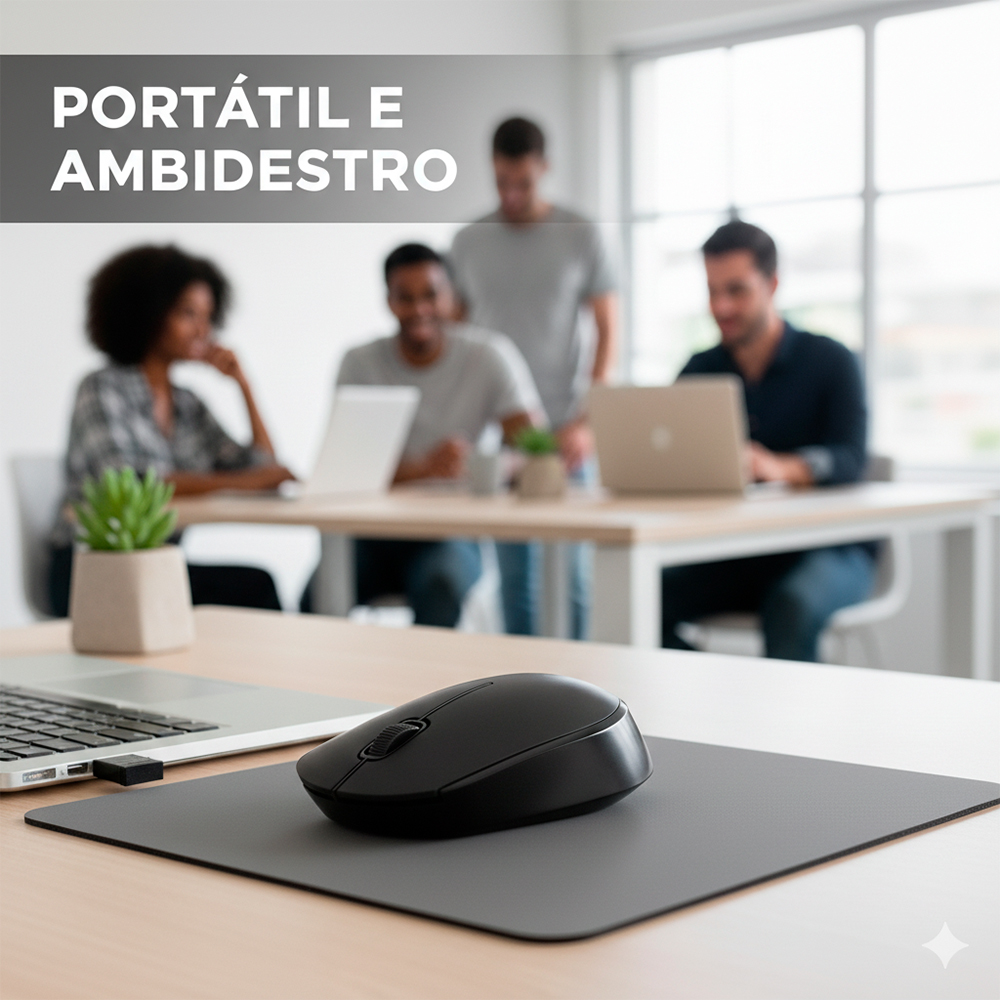 Mouse Sem Fio Mpower 2.4GHz USB Preto Ergonômico