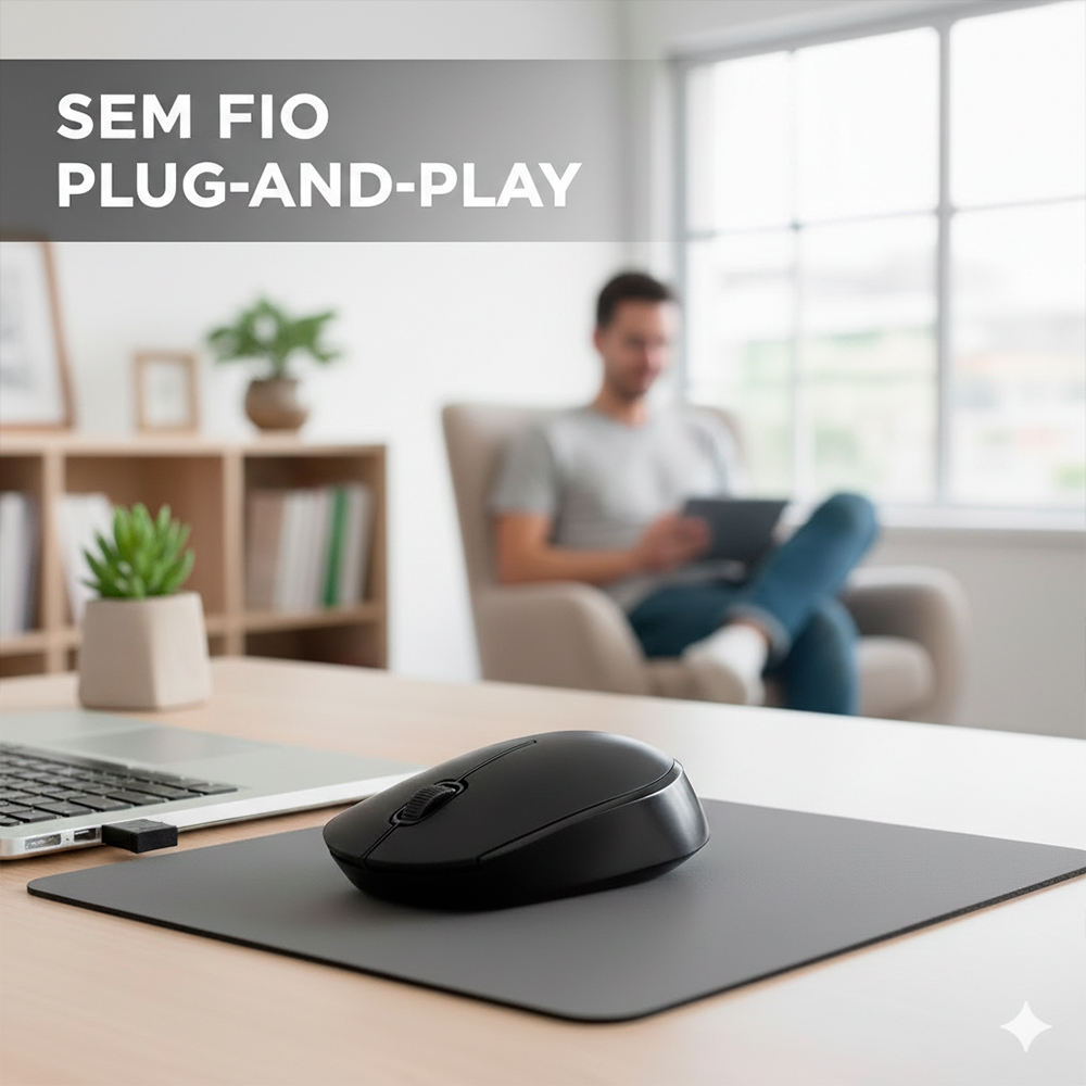 Mouse Sem Fio Mpower 2.4GHz USB Preto Ergonômico