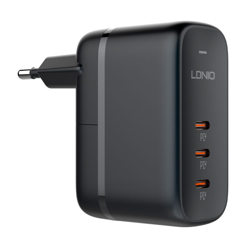 Carregador Usb C 3 em 1 LDNIO 65W GaN Carga Rápida Preto