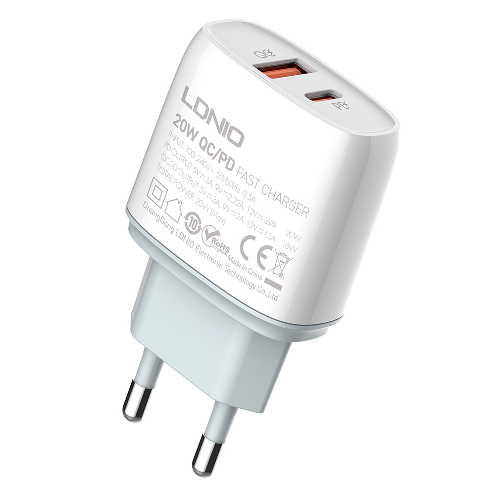 Carregador LDNIO Q229 20W USB C/A PDQC3.0 Cabo Lightning