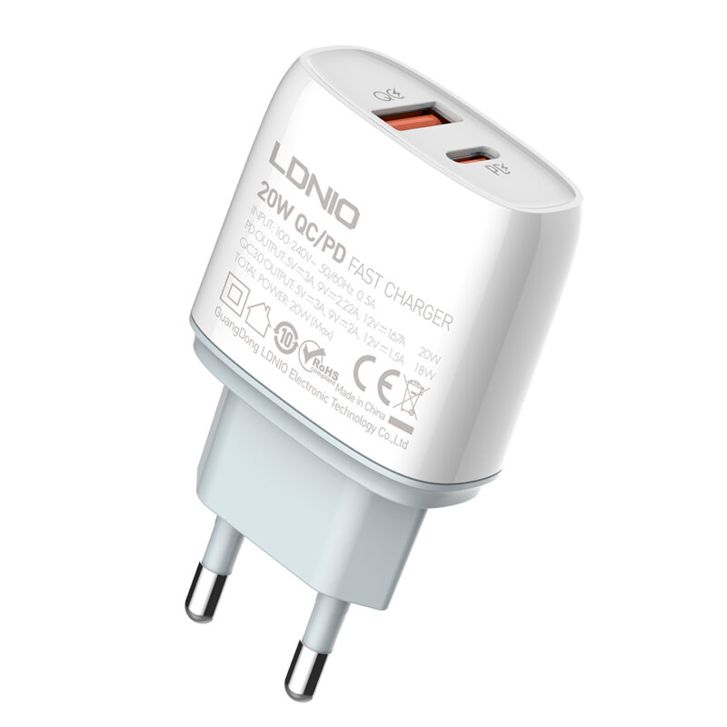 Carregador LDNIO Q229 20W USB C/A PDQC Rápido Cabo Usb C