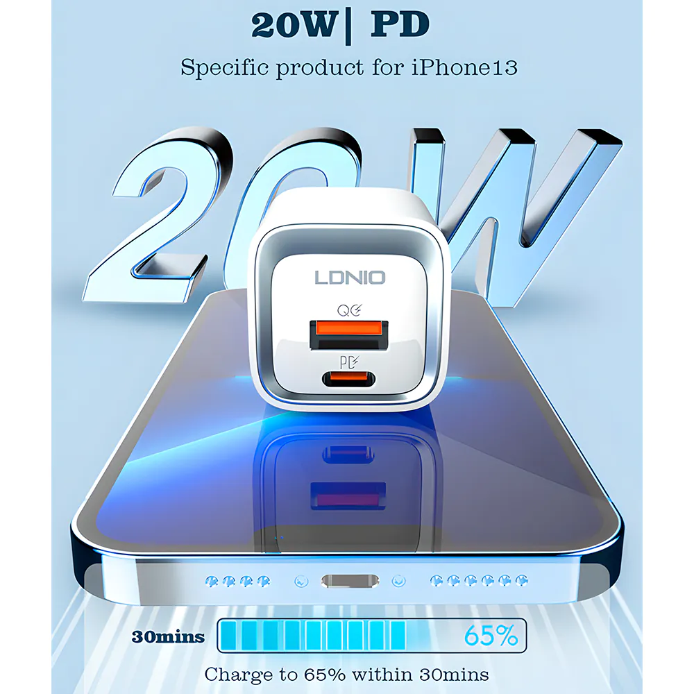 Carregador LDNIO Usb A/C 20W PD QC3.0 Cabo USB-C Branco