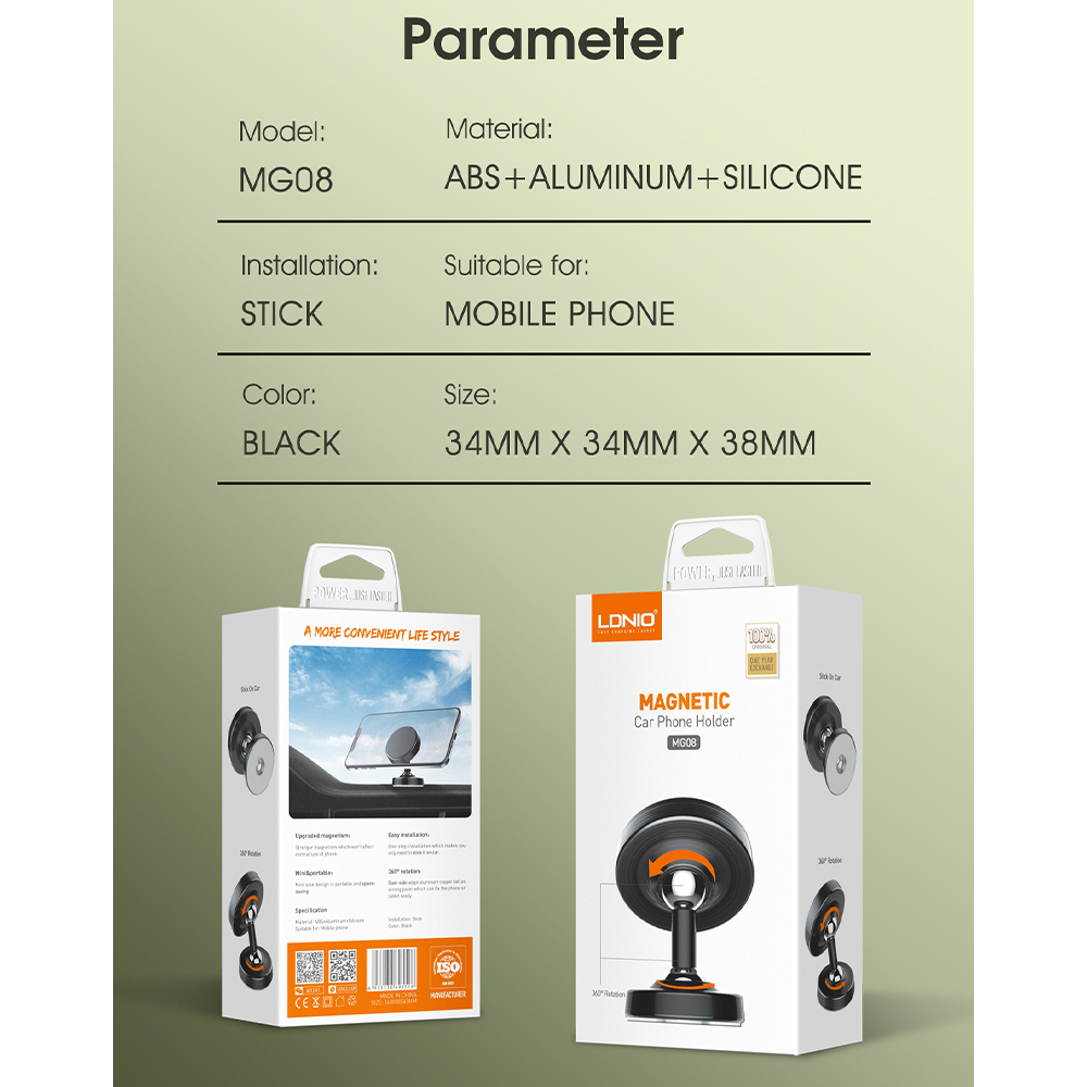 Suporte LDNIO MG08 Magnético Carro Painel Rotação 360°