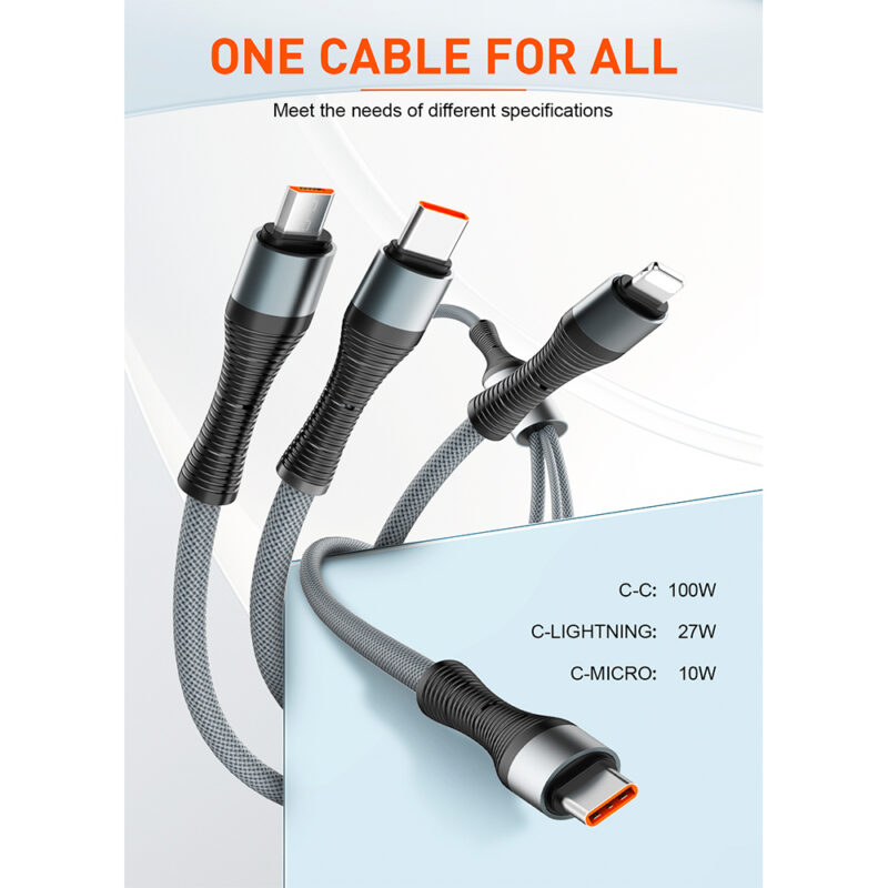 Cabo Usb LDNIO 100W 3 In 1 Usb-C Lightning MicroUsb 1.2M