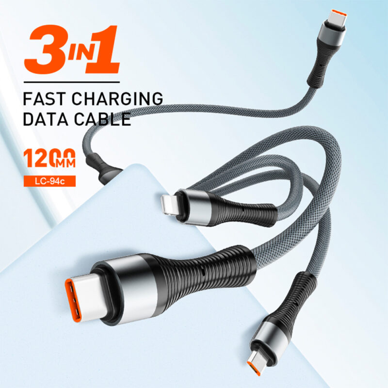 Cabo Usb LDNIO 100W 3 In 1 Usb-C Lightning MicroUsb 1.2M