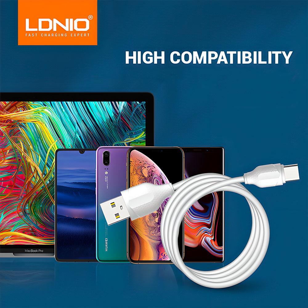 Cabo Usb A pra Usb C Ldnio Carregamento Rápido 1M Branco