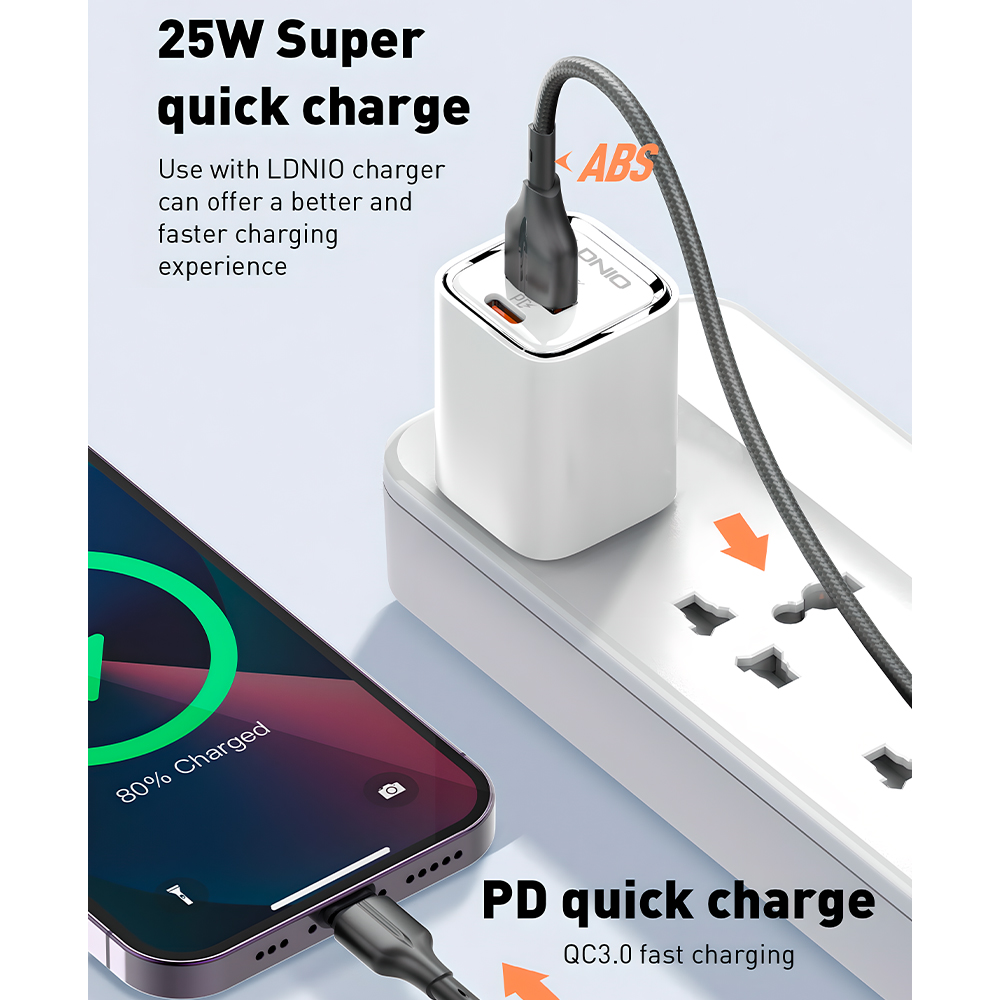 Cabo Usb A p/Lightning Ldnio Carga Rápida 25W 1M Cinza