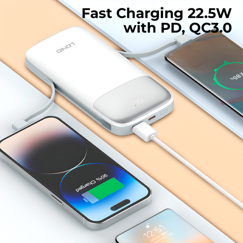 Ldnio Power Bank 20000mAh Carregamento Rápido PD QC3.0