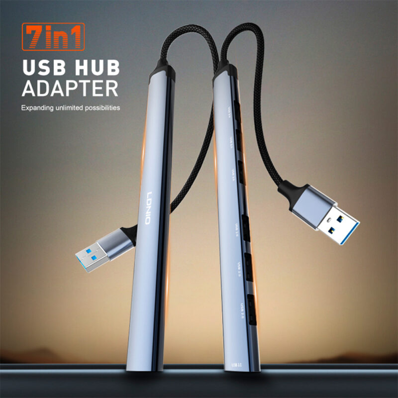 Hub USB-A LDNIO 7 em 1 Portas USB 3.0/2.0 para Notebook
