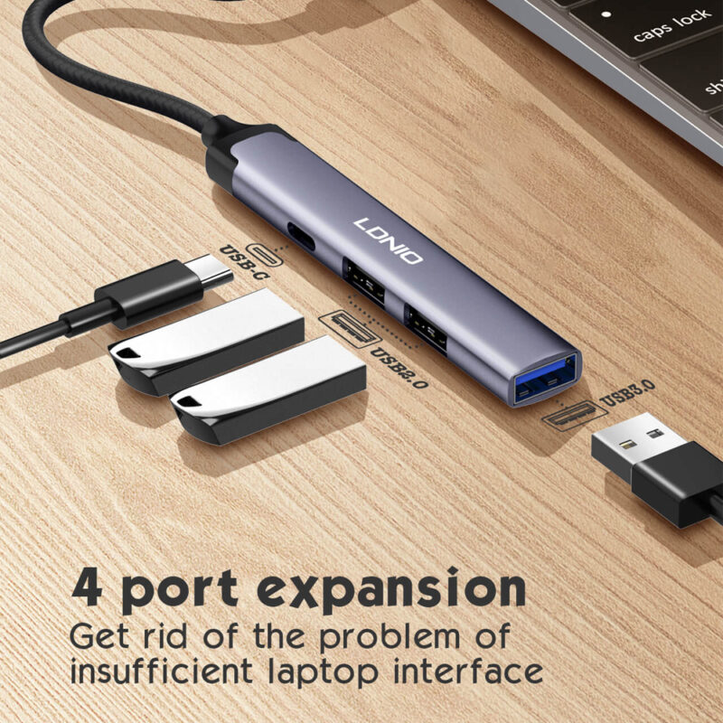 LDNIO USB-C Hub Adaptador Multiportas 4 Em 1 Tipo C