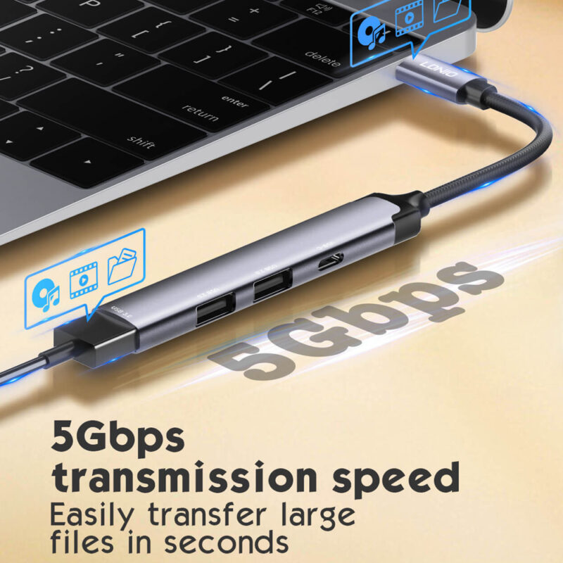 LDNIO USB-C Hub Adaptador Multiportas 4 Em 1 Tipo C