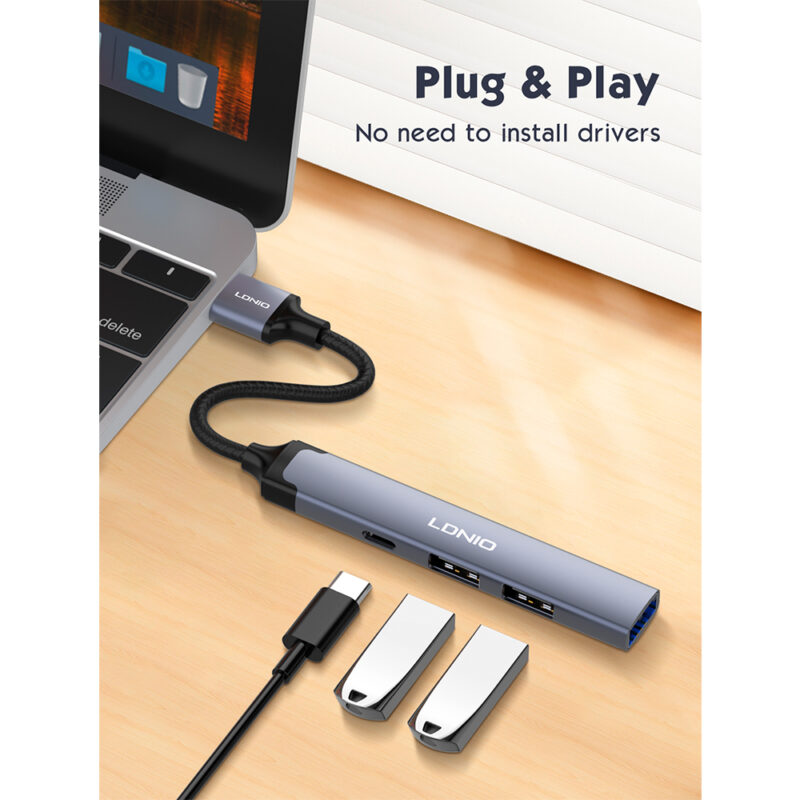 Hub Adaptador LDNIO 4 em 1 Usb A pra USB 3.0 e 2 USB 2.0