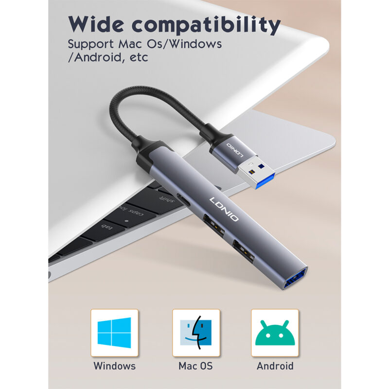 Hub Adaptador LDNIO 4 em 1 Usb A pra USB 3.0 e 2 USB 2.0